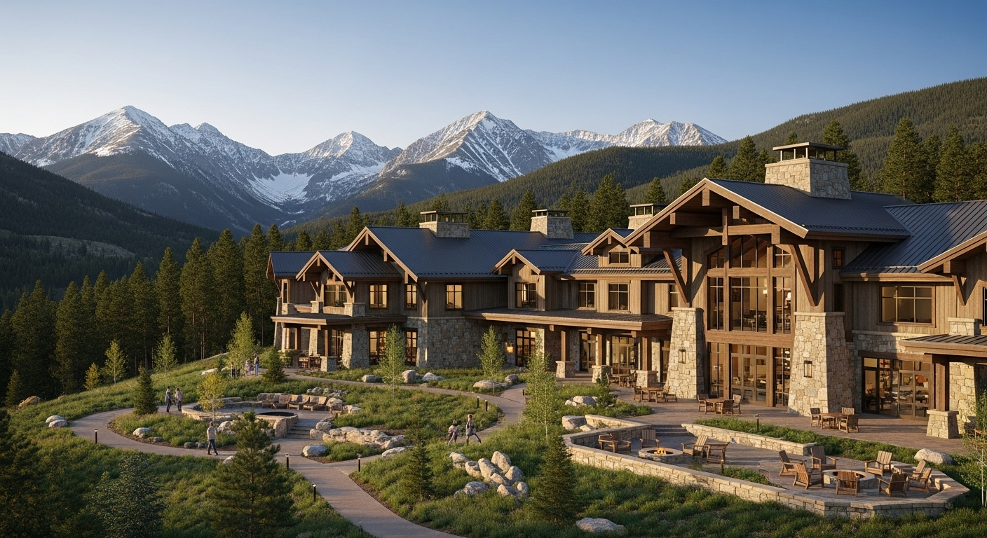 Mountain rehabilitation facility in Colorado with Rocky Mountains backdrop, highlighting natural healing environments for addiction recovery